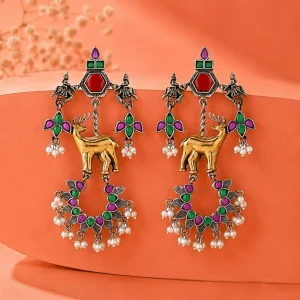 Multistone Arch Dual Tone Dangler Earrings - Antique Elegance