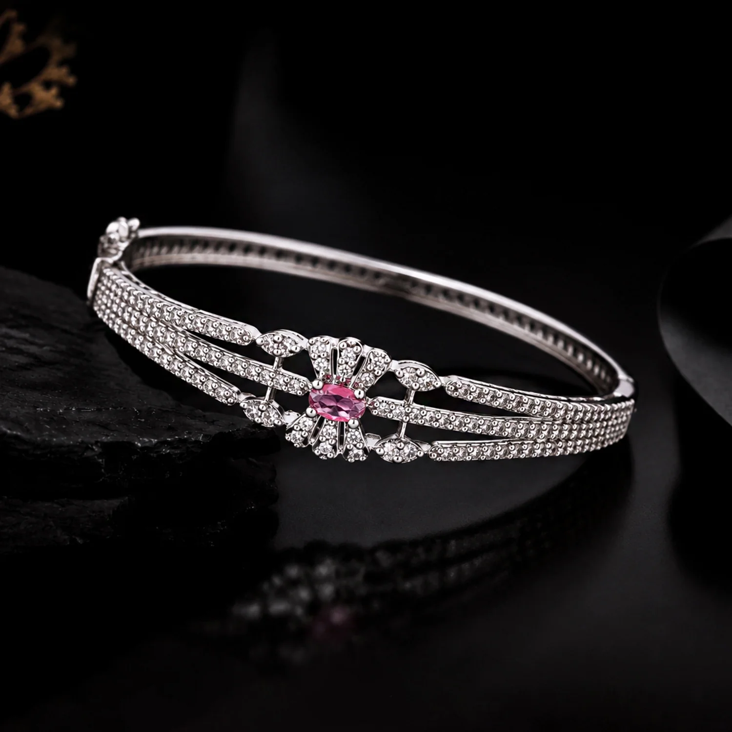 Sparkling Elegance Pink Bloom CZ Bracelet